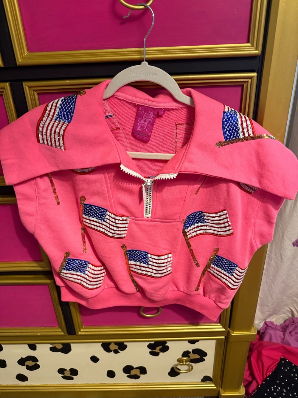 Queen of sparkles  Hot Pink women’s ' Flag Embroidered Pullover Hoodie